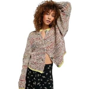 Free People Chunky Knit Button Cardigan Sweater Womens XS Multi Color Contrast